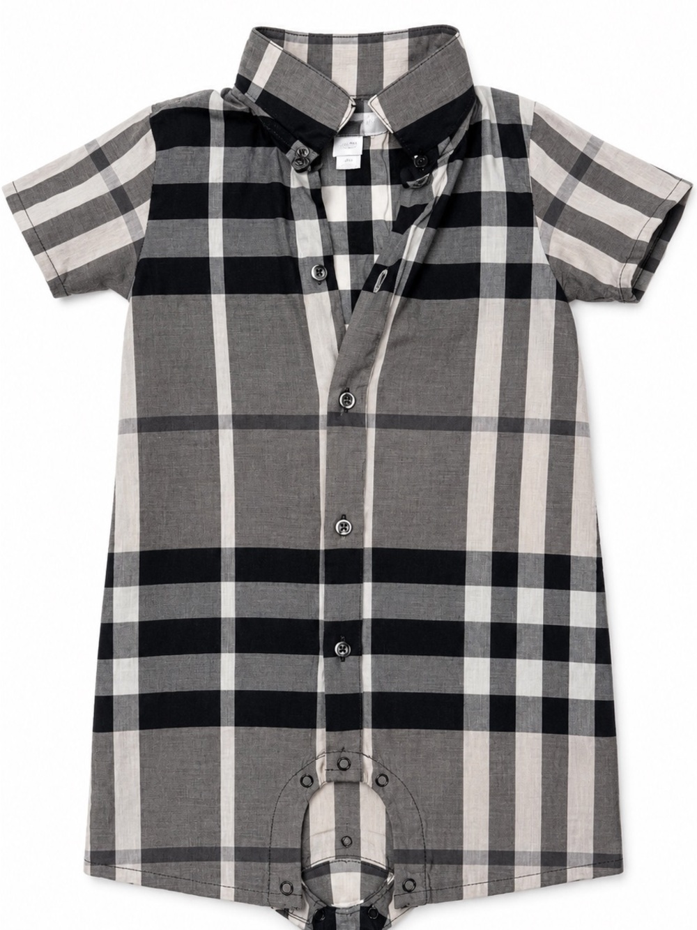 Burberry Gray and Black Plaid Short-Sleeve Onesie